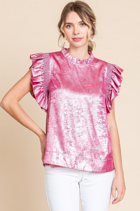 Metallic Frilled Neck Top