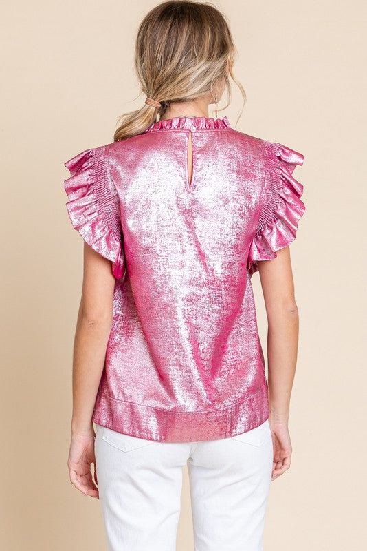 Metallic Frilled Neck Top