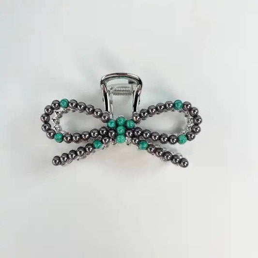 turquoise/faux pearl bow clip